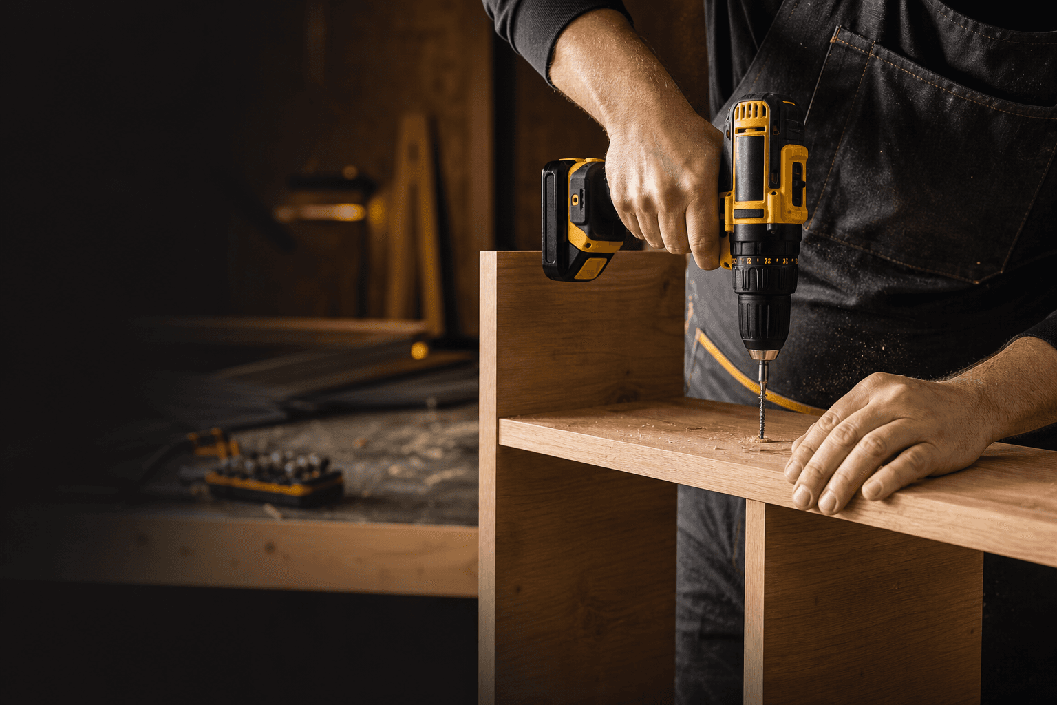 Cordless drill in a professional workshop